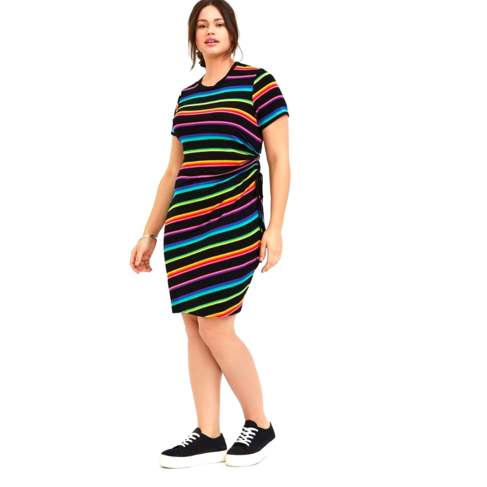 Torrid 00X SUPERSOFT DRESS Neon Rainbow🌈 Striped Mini Tshirt Dress